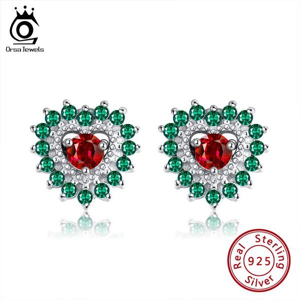 

orsa jewels real s925 love stud earrings elegant sterling silver multi-color cz valentine's day theme gift jewelry se251, Golden;silver