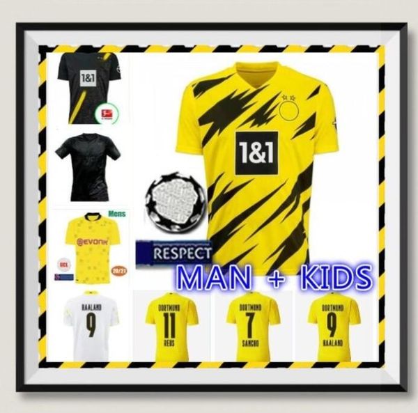 

haaland reus borussia 20 21 dortmund soccer jersey 2020 football shirt bellingham sancho reus hummels brandt men kids kit maillot de foot, Black;yellow