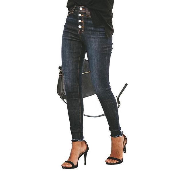 

women's jeans fashion office lady jean pants slim women ankle- length vintage solid high waisted skinny pencil, Blue
