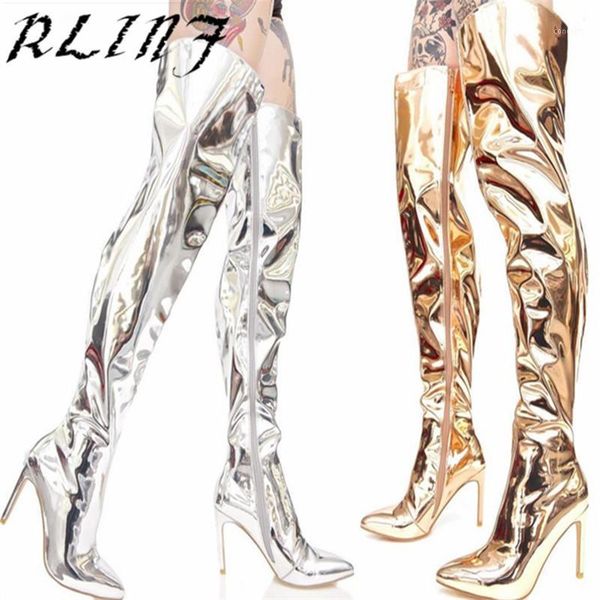 

rlinf mirror leather european and american style stilettos boots for women high heels thigh high boots 33-34-38-40-46-481, Black
