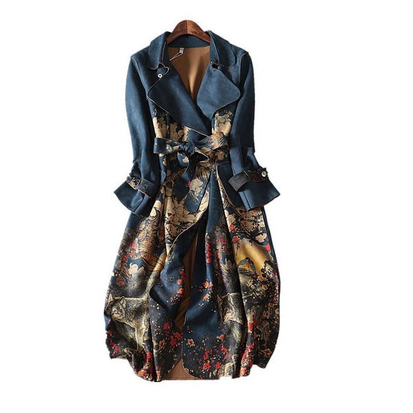

new autumn and winter suede long sleeve trench coat women plus size retro slim animal pattern long windbreaker with belt f1078 200930, Tan;black