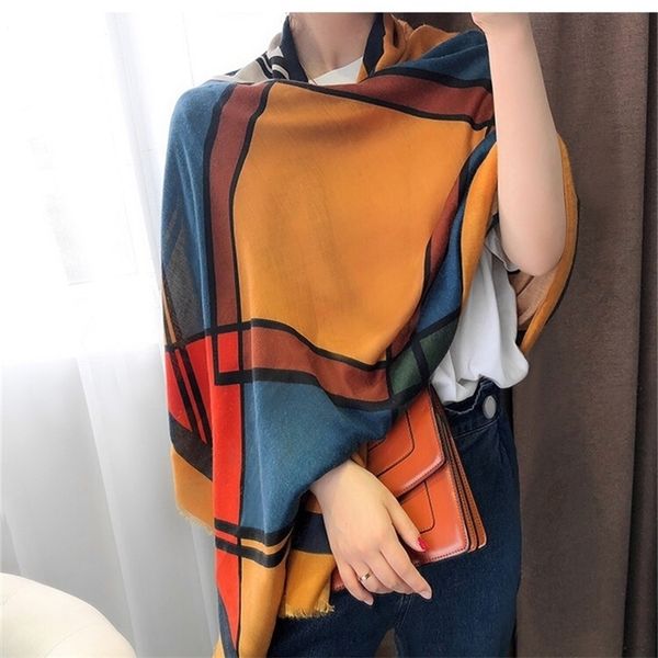 

classic cotton scarf women silk scarves fashion autumn winter warm print designer black shawl factory wholesale direct sales y201007, Blue;gray