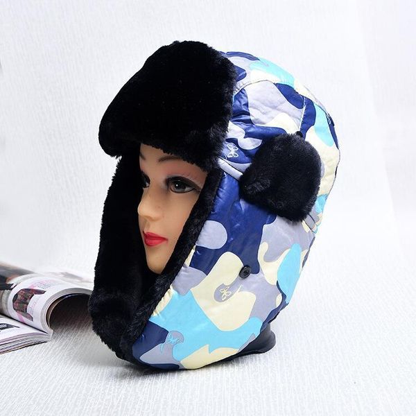 

2017 new russian camouflage bomber hats super warm winter men and women earmuffs cap with mask thick camocap ear riding bbyuqo, Black;white