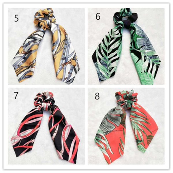 

new arrival floral print bow satin long ribbon ponytail scarf hair tie scrunchies women girls elastic hair bands hair accessories, Black;brown