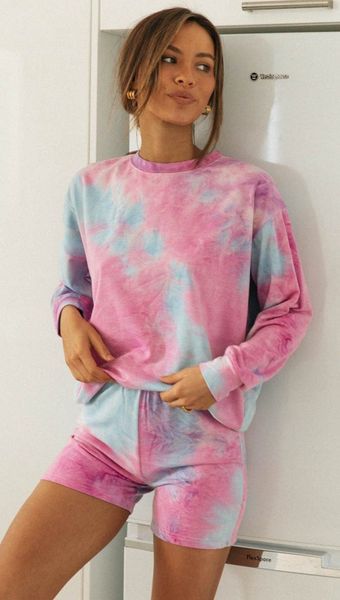

new women's tie dye fashionable printing leisure long sleeve clothes furnishing clothingsuit new women's tie dye fashionable print, Gray