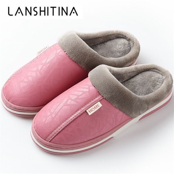 

2019 women winter plush slippers non slip indoor for slipper leather house shoes waterproof women sewing warm fur shoes y200706, Black