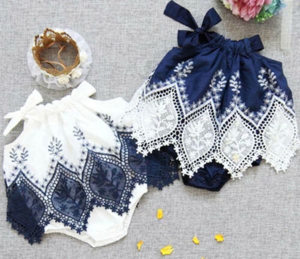 

2019 infant newborn baby girl sleeveless halter lace patchwork lovely fashion romper jumpsuit dress clothes summer playsuit, Blue