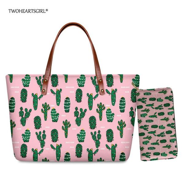

twoheartsgirl casual women tote bags fashion female handle bag floral cactus handbags for ladies femme tote purse