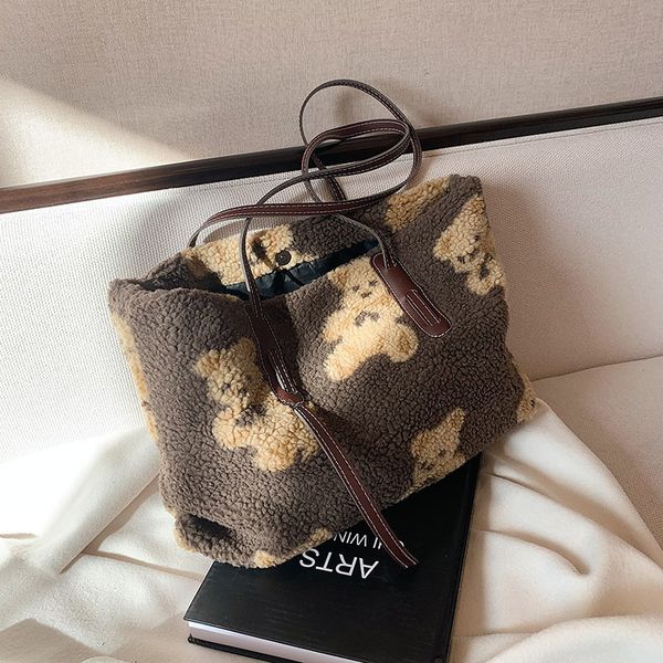 

hbp luxuryflash women plush tote bag kawaii designers bear new fashion ladies handbags shoulder casual white bags cute gift for kid sister