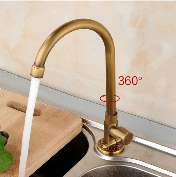 

bathroom sink faucets g1/2" antique single cold water faucet copper european style kitchen old-fashioned golden rotating