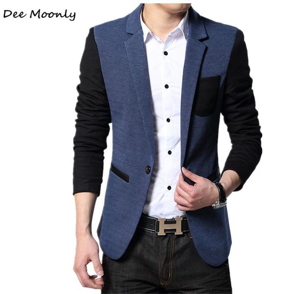 

men's suits & blazers dee moonly slim fit casual jacket cotton men blazer single button gray mens suit patchwork coat male suite, White;black
