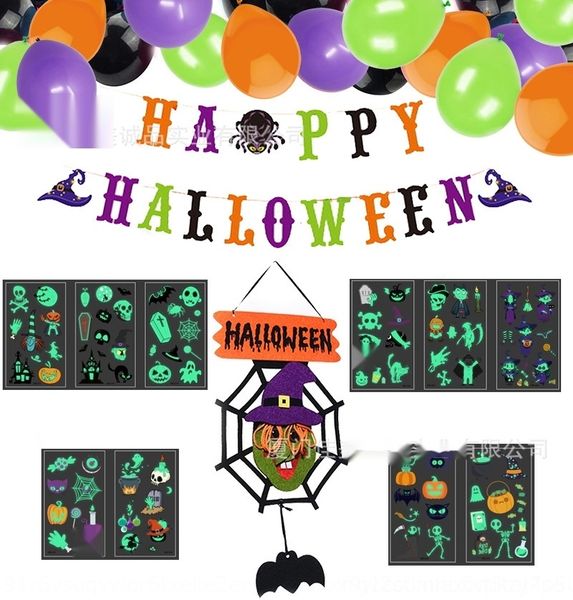 

bzukm halloween sticker decoration sticker tattoo party ghost horror tattoo stickerflag-pulling pendant doorplate decoration letter flag-pul