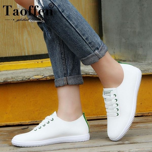 

taoffen women sneakers white vulcanized shoes lace up round toe casual women shoes fashion women shoes footwear size 35-40 y200108, Black