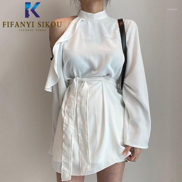 

off shoulder women chiffon shirt fashion ruffles lace up long sleeve shirt autumn womens and blouses lady white shirts1