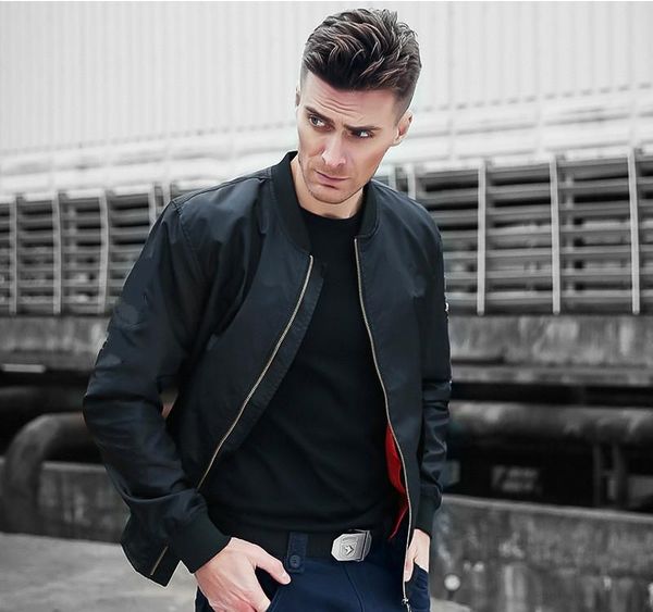 

men 's jacket baseball jersey warm bomber jacket, Black;brown