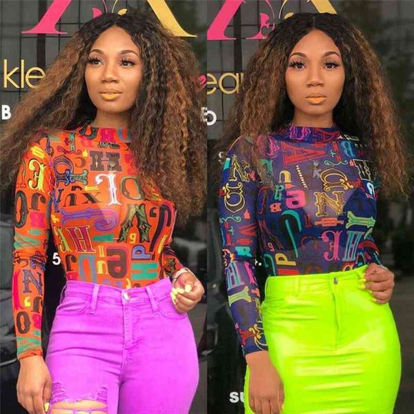 

women bodysuit leotard mesh sheer long sleeve jumpsuit shirt long sleeve turtlenck print see through bodysuit, Black;white