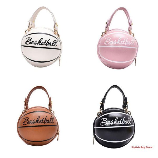 

1pcswomen basketball round pu leather shoulder crossbody bag tote chain satchel