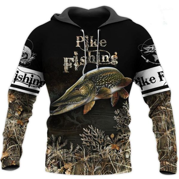 

pike fishing 3d all over printed mens hoodie harajuku casual sweatshirt fashion jacket 1, Black