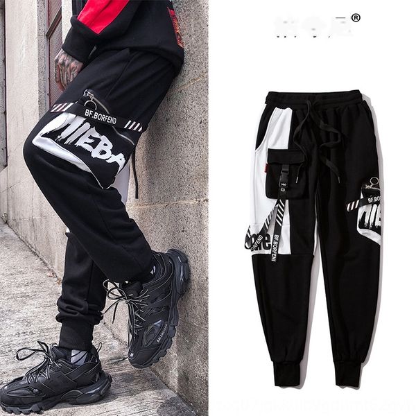 

2019 new fashion ins fashion ribbon men's cool and pantsribbon casual pants versatile sports feet men's casual pants bw0gw, Blue