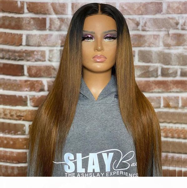 

ombre блондинка шелковистой прямой парики фронта шнурка 360 фронтальная preplucked hairline remy индейца человеческих волос полные парики шн, Black