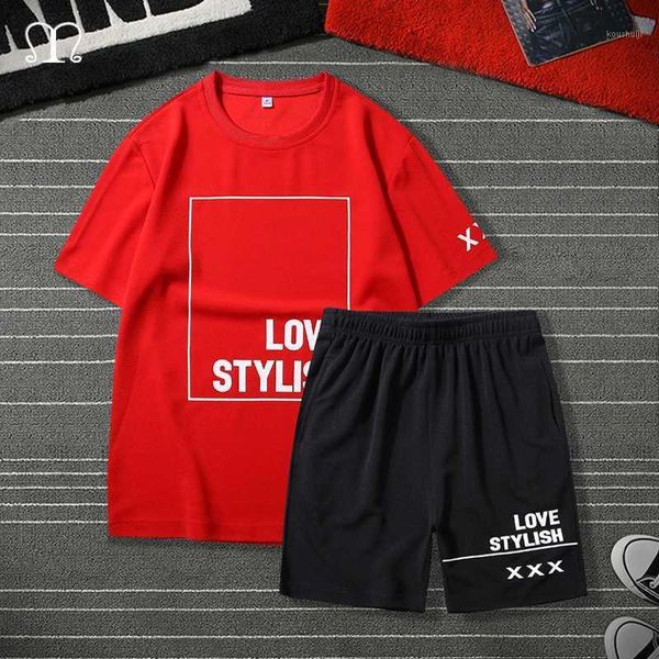 

fashion men set two pieces t shirt shorts brand clothes male hip hop sweatsuit joggers sportswear tracksuits ropa de hombre1, Gray