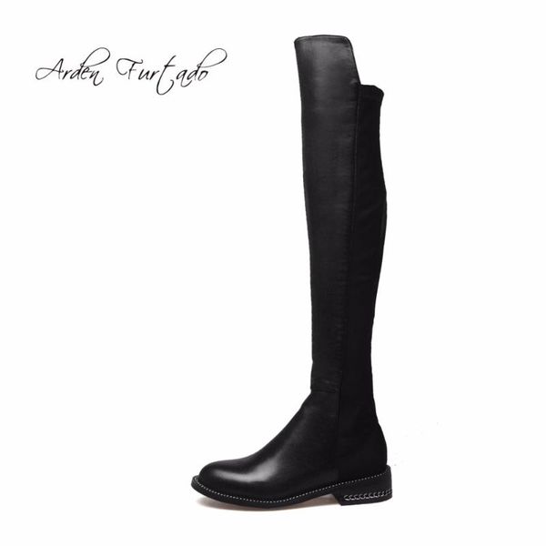 

arden furtado new 2020 winter over the knee long boots flats fashion boots shoes for woman square heel chains stretch 42, Black