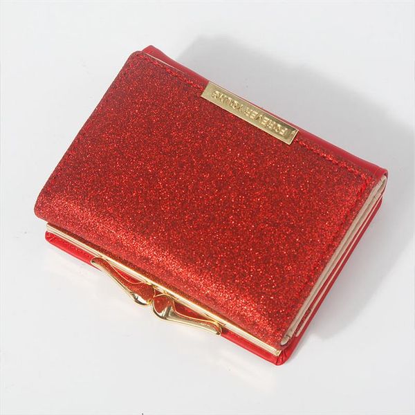 

2020 women shiny wallet three fold wallets cartera mujer ladies coin pocket womens purse simple clutch bag portefeuille femme, Red;black