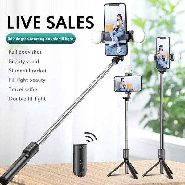 

selfie monopods led light tripod stick for mobile phone po taking live broadcast chargable bluetooth remote control stand