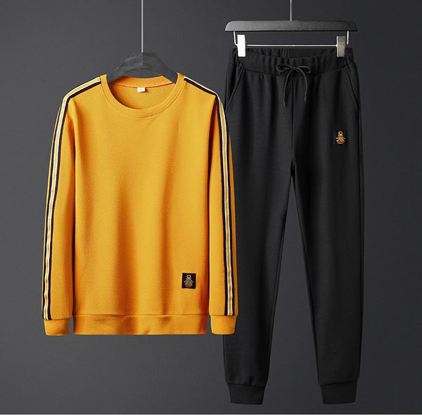 

2021 new new mens tracksuit autumn winter pieces warm men sweatshirt + pants casual sportwear male jogger suit o-neck cgck, Gray