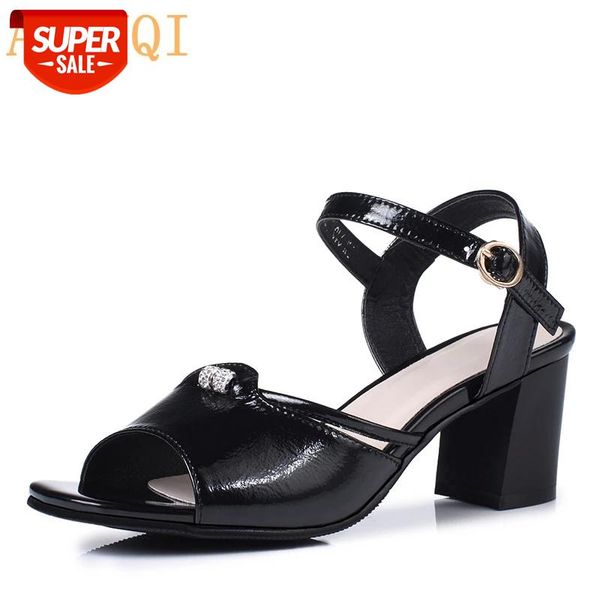 

aiyuqi genuine leather women's sandals 2020 summer new women's fashion shoes high heeled roman sandals ladies #p74i, Black
