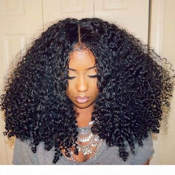 

13x6 human hair wig afro deep curly 150% density pre plucked with baby hair brazilian virgin lace front wigs for black women 12inch, Black;brown