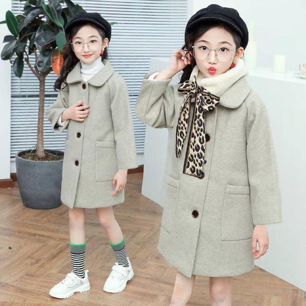 

girl woolen coats autumn winter 2020 kids baby girls jackets coats outerwear age for 6 7 8 9 10 12 13 year, Blue;gray