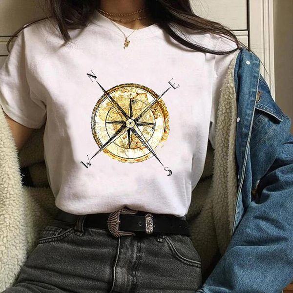 

women t shirt womens graphic aesthetic compass vintage fashion summer autumn print clothes lady tees female t shirt, White