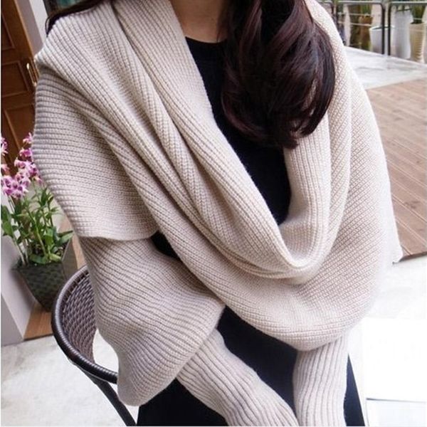 

women scarf poncho women scarves womens winter fashion women knitted long sleeve wrap shawl scarf echarpe femme hiver y201024, Blue;gray
