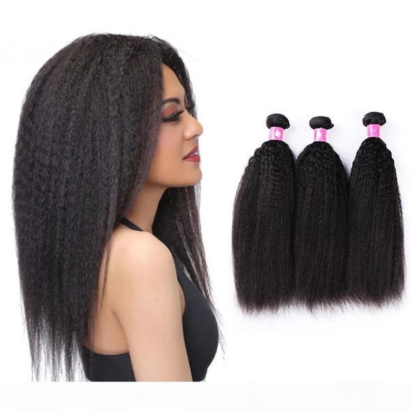

virgin brazilian kinky straight hair weave 1b black remy coarse yaki hair weft 3 bundles lot forawme human hair afro weave ing