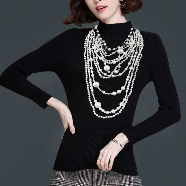 

multi layer pearl wedding necklace new bridal jewelery accessories pearls sweater chain necklace pageant party, White