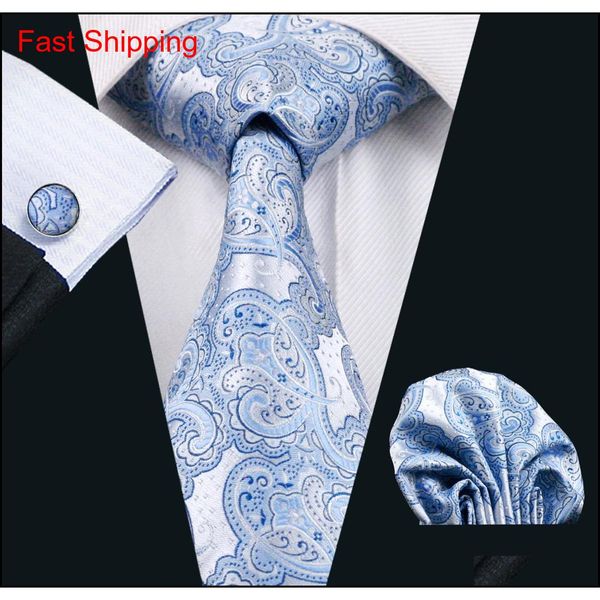 

paisely silk blue necktie hanky cufflinks set for men jacquard woven business formal cas qyldhu homes2007, Black;blue