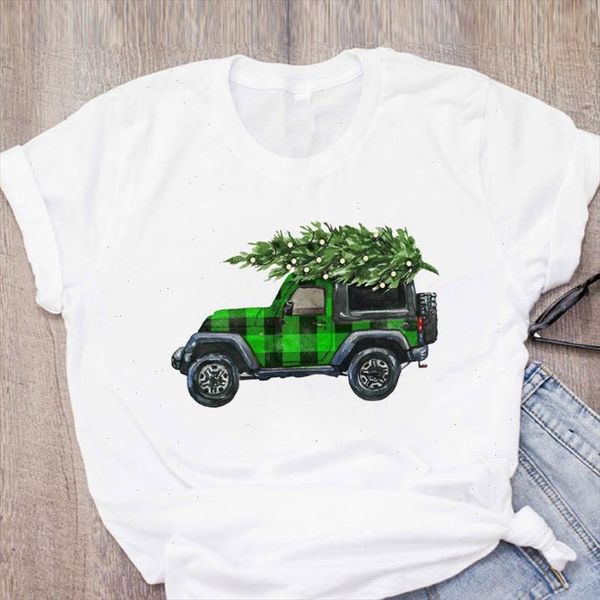 

women graphic plaid cart tree new year fashion clothes merry christmas clothing female printed lady tees t shirt t shirt, White
