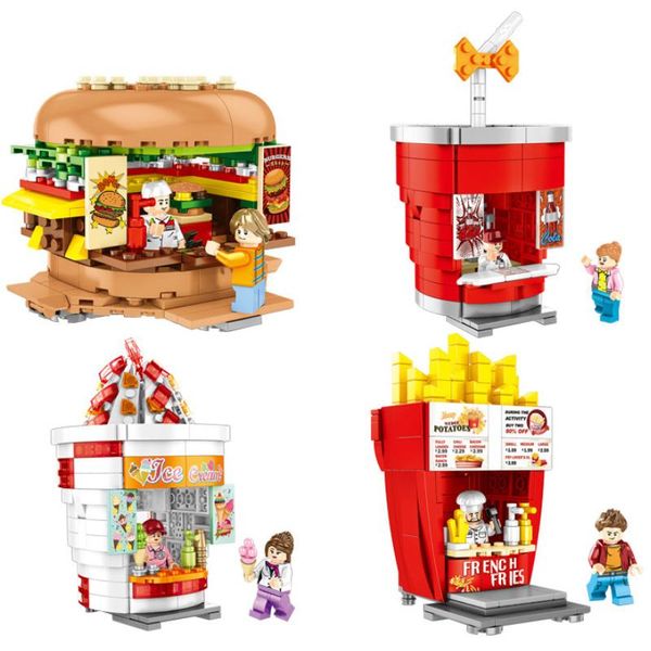 

sermoido blocks mini street shop building bricks cute micro store chips model hamburger educational kids toys fun children gifts yxllbf