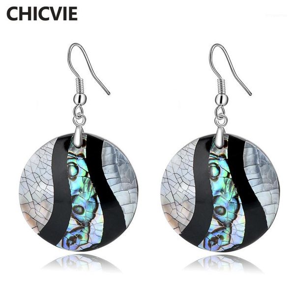 

chicvie retro style abalone shell splice round earrings for women luxury simple handmade exaggeration jewelry earring ser1700461, Silver