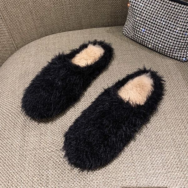 

2020 new furry slippers must-have indoor shoes all-match flat-bottom half-drag lazy shoes comfortable flat-bottom women's shoes x1020, Black