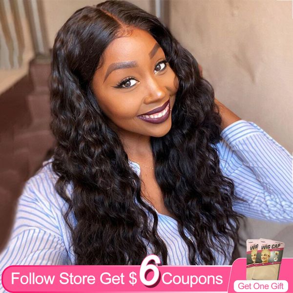 

aircabin 30 inch 13x4 lace front wigs loose deep wave brazilian natural color remy human hair t part lace wig for black women, Black;brown