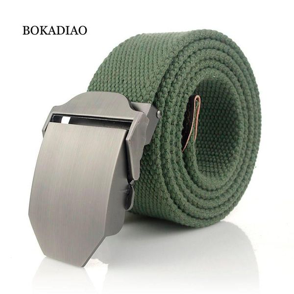 

bokadiao men&women canvas belt luxury glossy metal buckle jeans belt army tactical belts for women waistband strap male, Black;brown