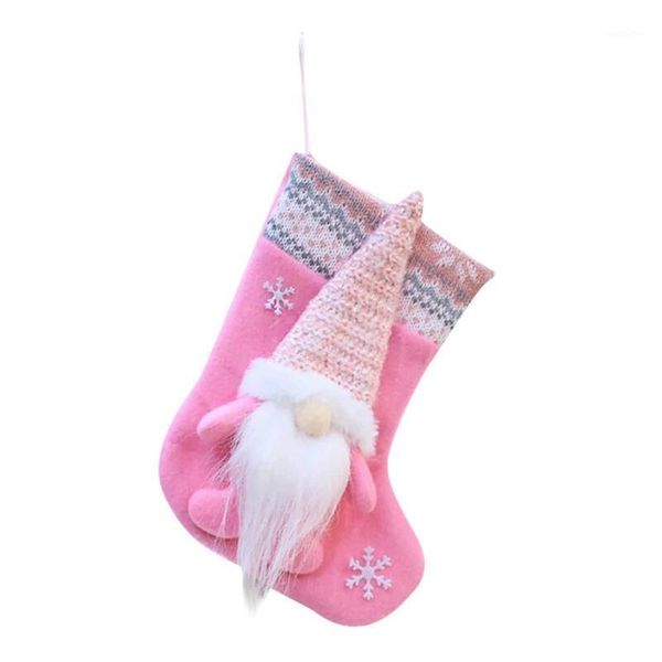 

christmas decorations pink santa claus snwoman deer gifts stockings year candy cookies holders presents bags xmas tree decor1