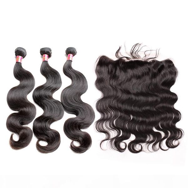 

bella hair brazilian hair bundles with closure ear to ear lace frontal closure silky straight body wave hair weaves with lace closure, Black;brown