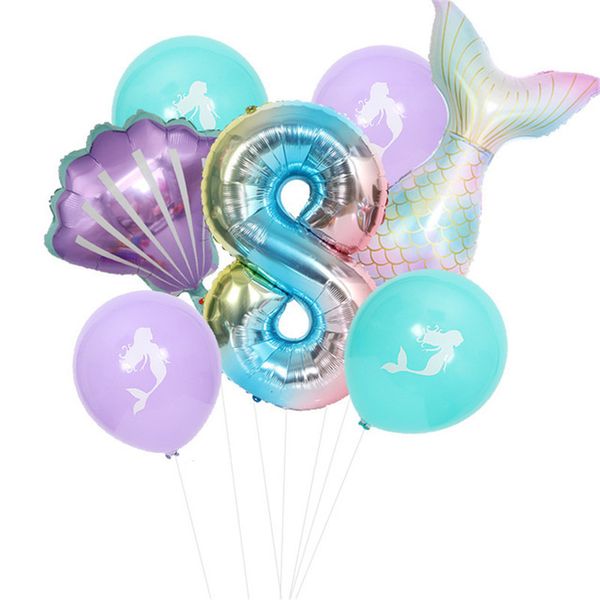 

pcs/lot mermaid balloon figure 0-9 kids 7 aluminum foil birthday party balloons