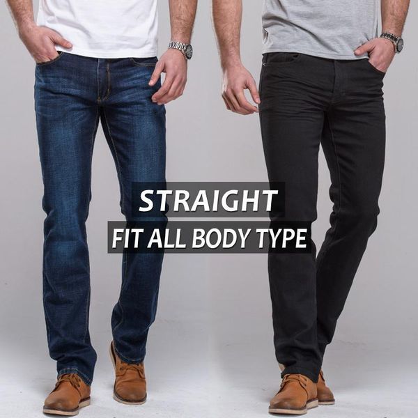 

men's jeans straight fit classic denim jeans trousers pants blue black casual long pants