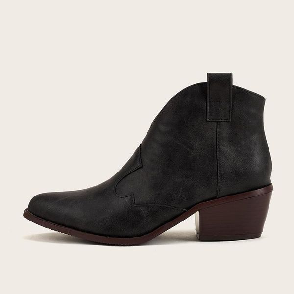 

2020 autumn winter motorcycle western closed toe casual cowboy boots women short cossacks low heel high ankle booties shoes, Black