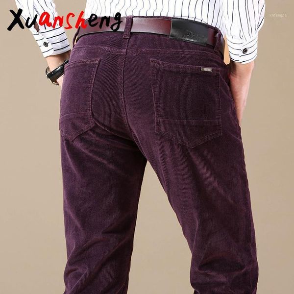 

new corduroy men's casual pants 2021 classic middle-aged business straight stretch casual streetwear brand wine red pants1, Black