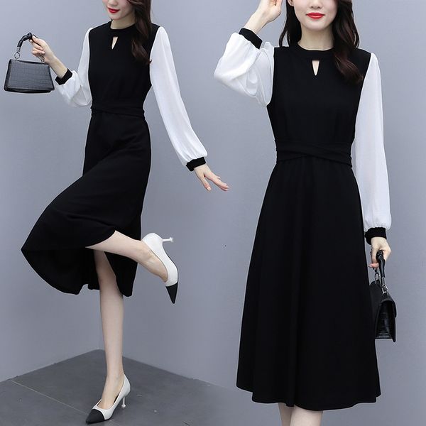 

feminine black plus size long casual slender sleeve party loose swing dressed as a woman's holiday y7ao, Black;gray
